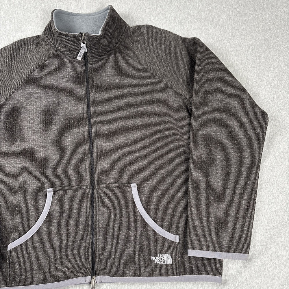 The North Face Ribbed Fleece Full Zip Up Jacket Women's - Size XL - Dark Gray - Picture 3 of 16